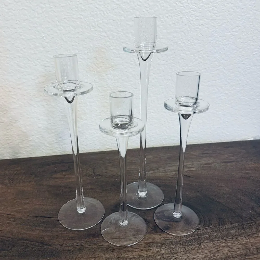 Slim Crystal Glass Candlesticks 4-pc Set